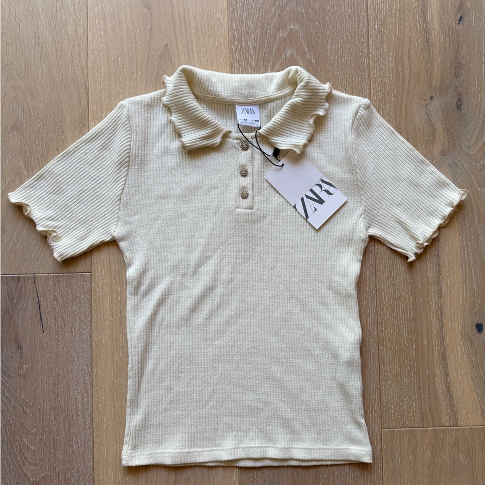 🆕 Zara Cream Polo Shirt Lightweight Short Sleeve